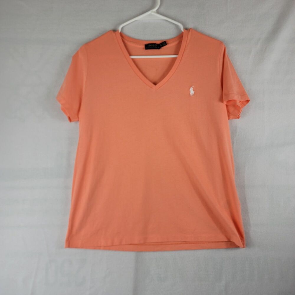 Polo Ralph Lauren Women's Cotton Short Sleeve V-Neck T-Shirt Top X- Large Orange